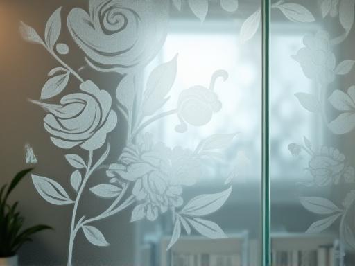 Kaca grafir atau etched glass motif bunga
